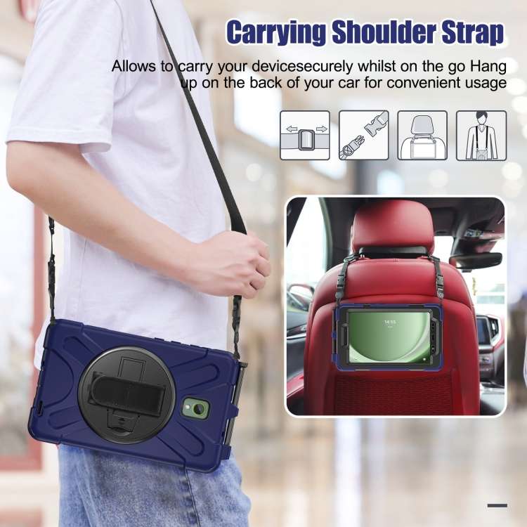 For Samsung Galaxy Tab Active5 X300 Rotary Grip Silicone Hybrid PC Tablet Case with Shoulder Strap(N