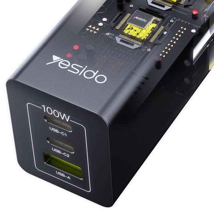 Yesido YC58 100W 2Type-C+USB Ports with 1 Socket Desktop GaN Charger(EU Plug)