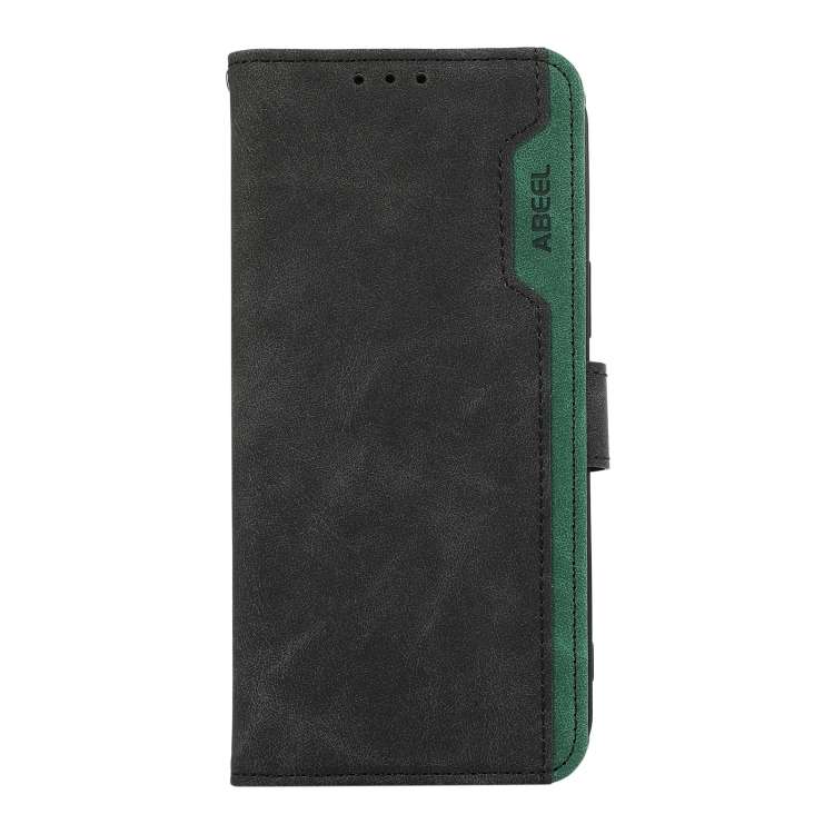 For iPhone 14 Pro ABEEL Color Block Magnetic RFID Leather Phone Case(Black-Green)