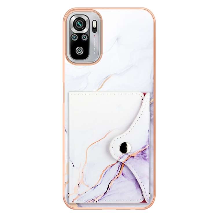 For Xiaomi Redmi Note 10 4G Marble Pattern IMD Card Slot Phone Case(White Purple)