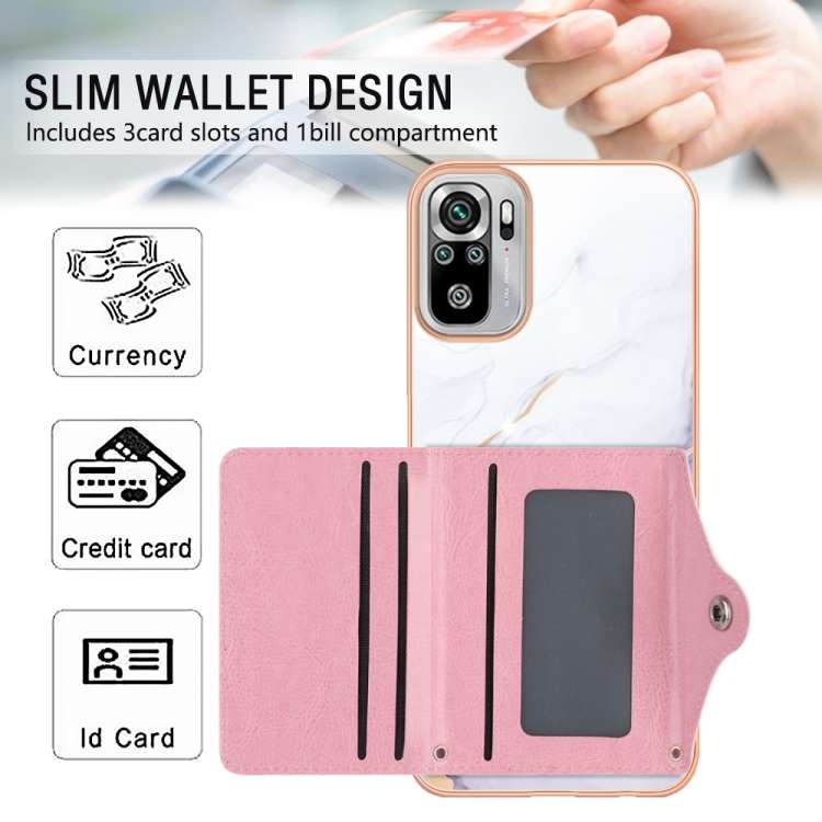 For Xiaomi Redmi Note 10 4G Marble Pattern IMD Card Slot Phone Case(White Purple)
