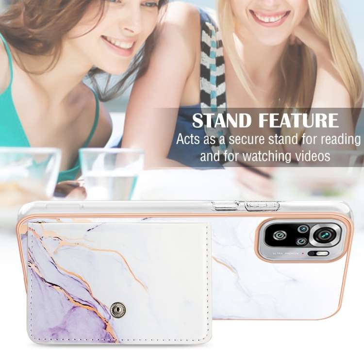 For Xiaomi Redmi Note 10 4G Marble Pattern IMD Card Slot Phone Case(White Purple)