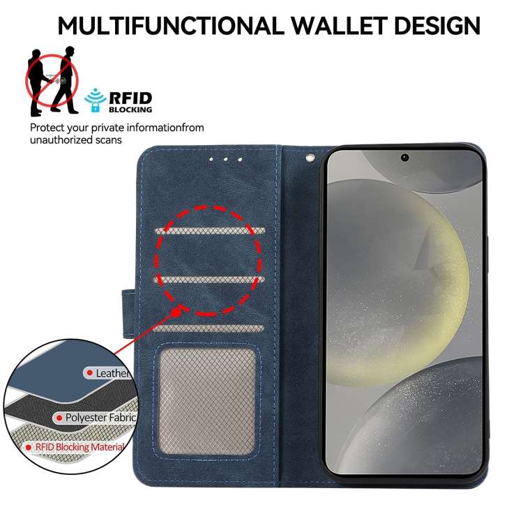 For Samsung Galaxy A24 4G ABEEL Color Block Magnetic RFID Leather Phone Case(Blue-Brown)