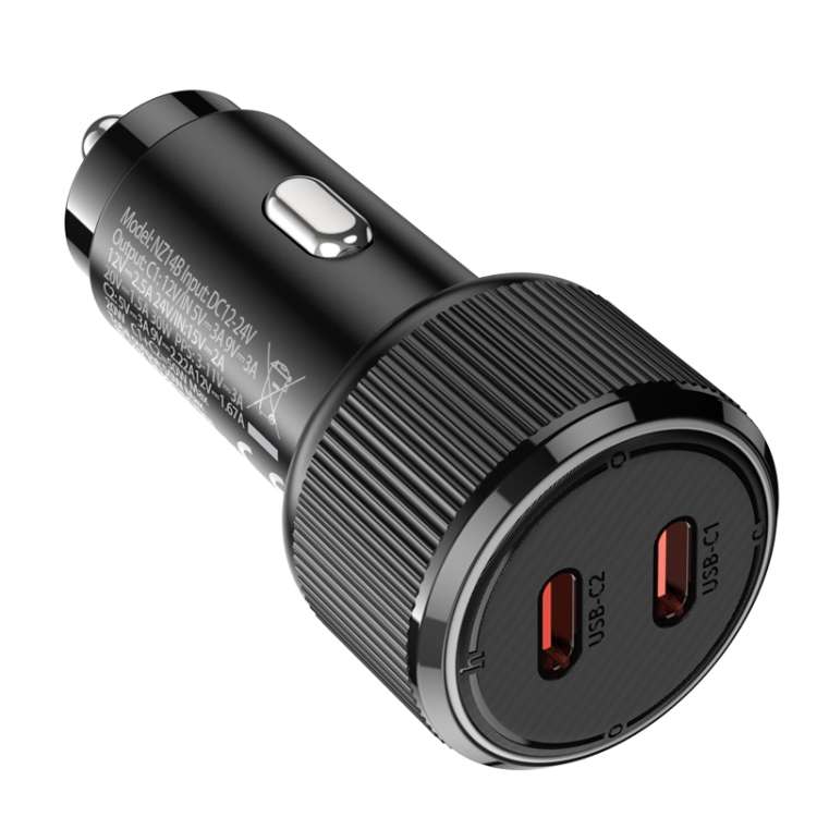 hoco NZ14B Guerrero PD50W Dual Type-C Port Car Charger(Black)