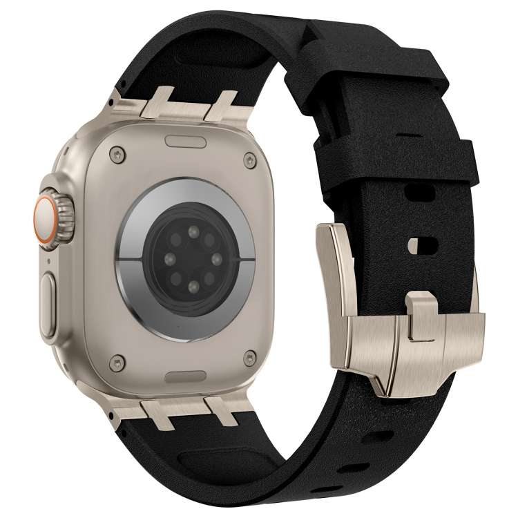 For Apple Watch 42mm Stone Grain Liquid Silicone Watch Band(Titanium Black)