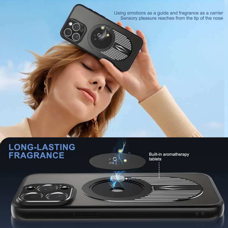 For iPhone 13 Heat Dissipation Aromatherapy Holder Phone Case(Black)