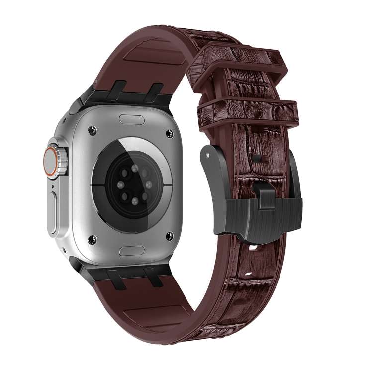 For Apple Watch Series 2 42mm Crocodile Texture Liquid Silicone Watch Band(Black Dark Brown)