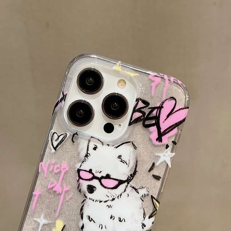 For iPhone 14 Pro Max Double Sided IMD Full Coverage TPU Phone Case(Dachshund Bow Cat)