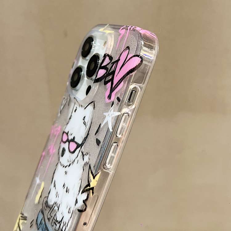 For iPhone 14 Pro Max Double Sided IMD Full Coverage TPU Phone Case(Dachshund Bow Cat)