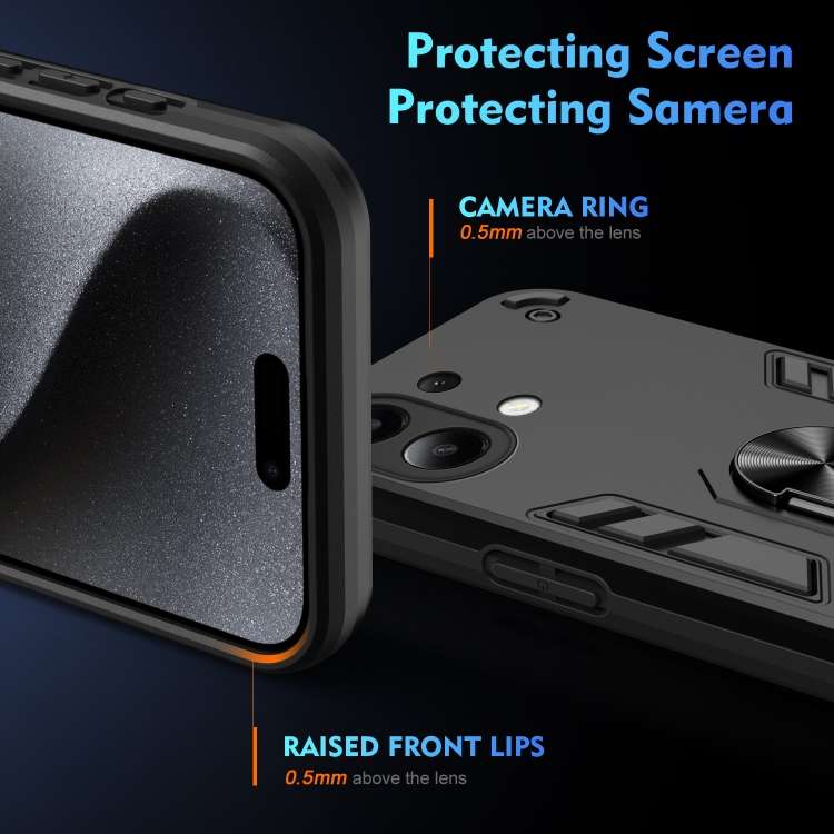 For Xiaomi Redmi Note 13 4G Shockproof Metal Ring Holder Phone Case(Black)