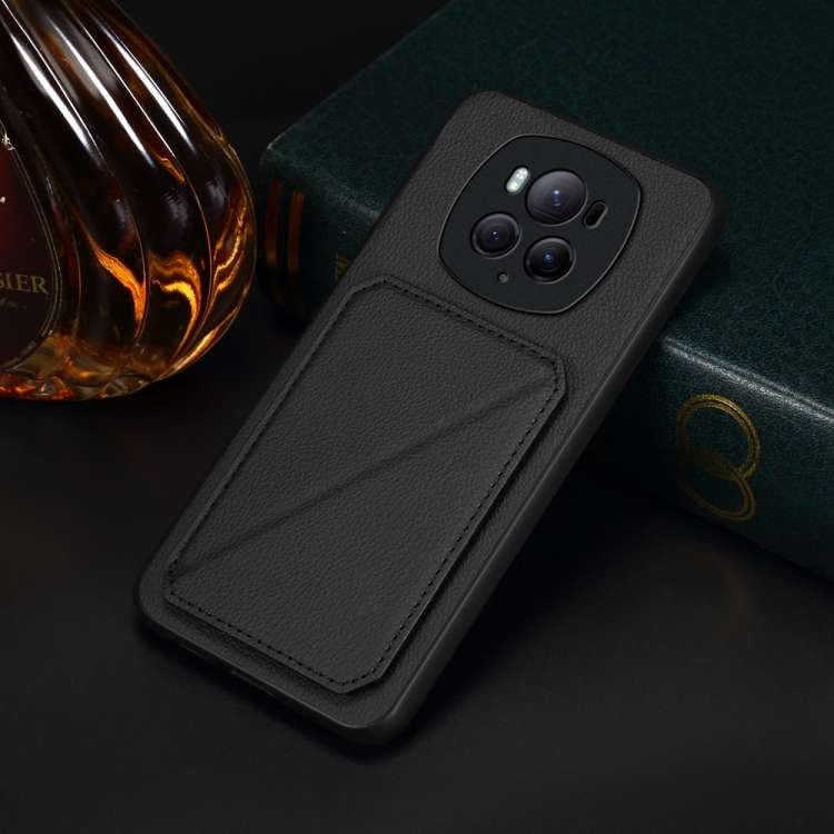 For Honor Magic6 Pro 5G D04 Calf Texture Dual Card Slot Holder Phone Case(Black)
