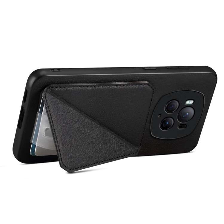 For Honor Magic6 Pro 5G D04 Calf Texture Dual Card Slot Holder Phone Case(Black)