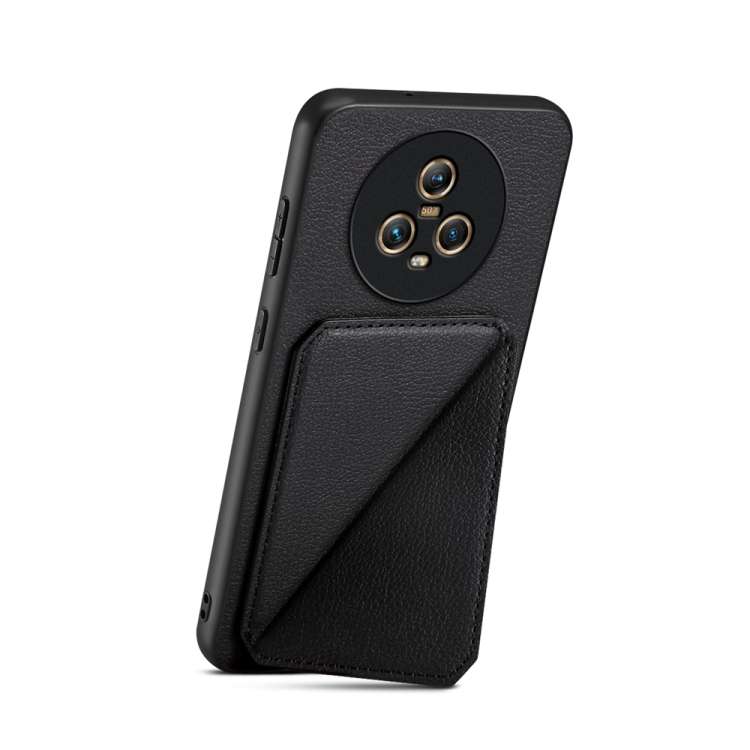 For Honor Magic5 5G D04 Calf Texture Dual Card Slot Holder Phone Case(Black)