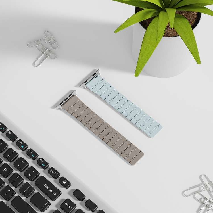 For Apple Watch Series 5 40mm Two Color Loop Magnetic Silicone Watch Band(Khaki+Light Green)
