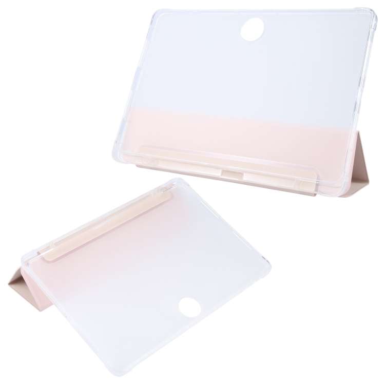 For Honor Pad 9 3-fold Clear TPU Smart Leather Tablet Case with Pen Slot(Sand Pink)