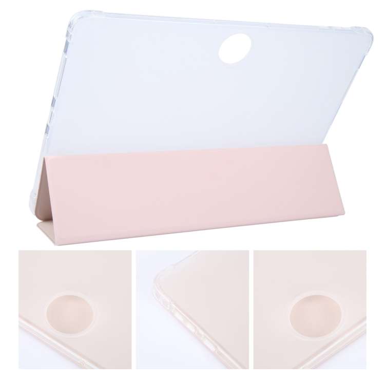 For Honor Pad 9 3-fold Clear TPU Smart Leather Tablet Case with Pen Slot(Sand Pink)