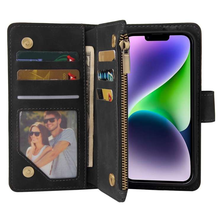 For iPhone 15 Multifunctional Multi-Card Wallet Phone Leather Case(Black)