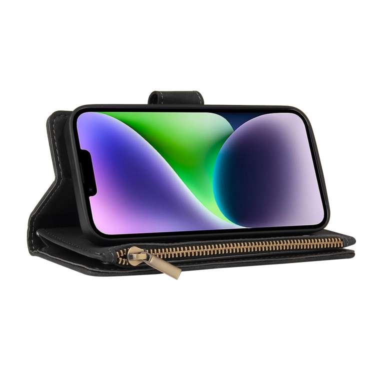 For iPhone 15 Multifunctional Multi-Card Wallet Phone Leather Case(Black)