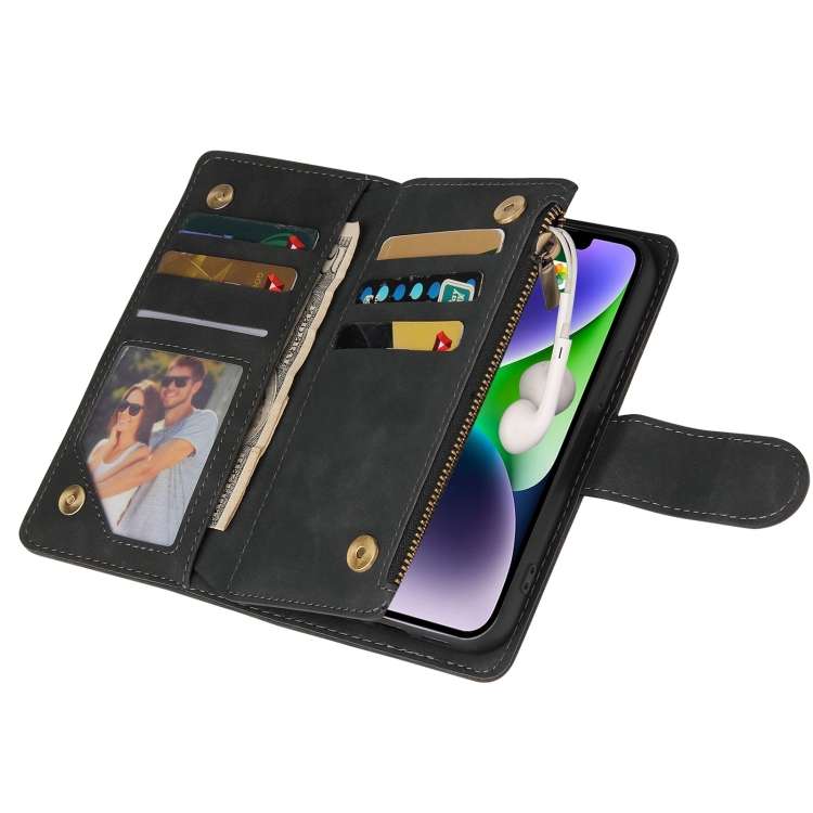 For iPhone 15 Multifunctional Multi-Card Wallet Phone Leather Case(Black)