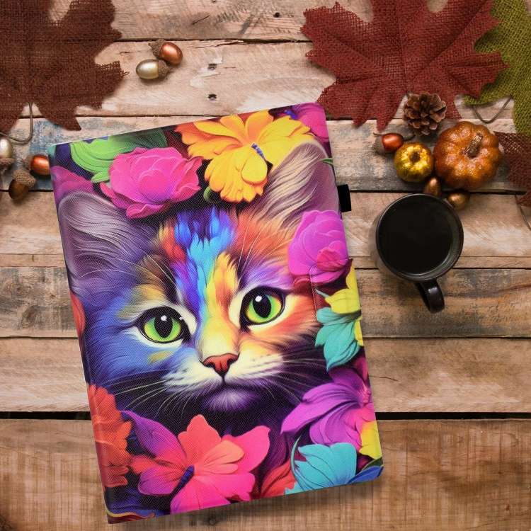 For Amazon Kindle Paperwhite 5 2021 Voltage Painted Smart Leather Tablet Case(Rose Cat)
