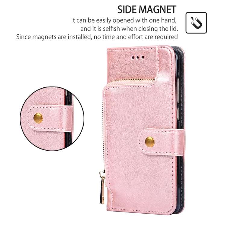 For Xiaomi Redmi Turbo 3 5G Zipper Bag Leather Phone Case(Rose Gold)