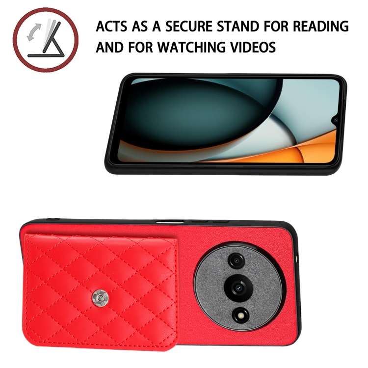 For Xiaomi Redmi A3 4G Rhombic Texture Card Bag RFID Phone Case(Red)