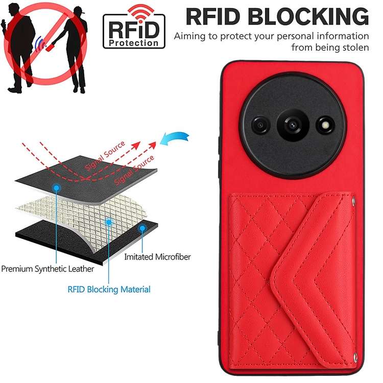 For Xiaomi Redmi A3 4G Rhombic Texture Card Bag RFID Phone Case(Red)