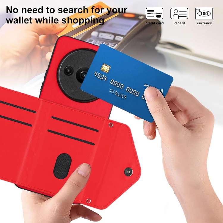 For Xiaomi Redmi A3 4G Rhombic Texture Card Bag RFID Phone Case(Red)