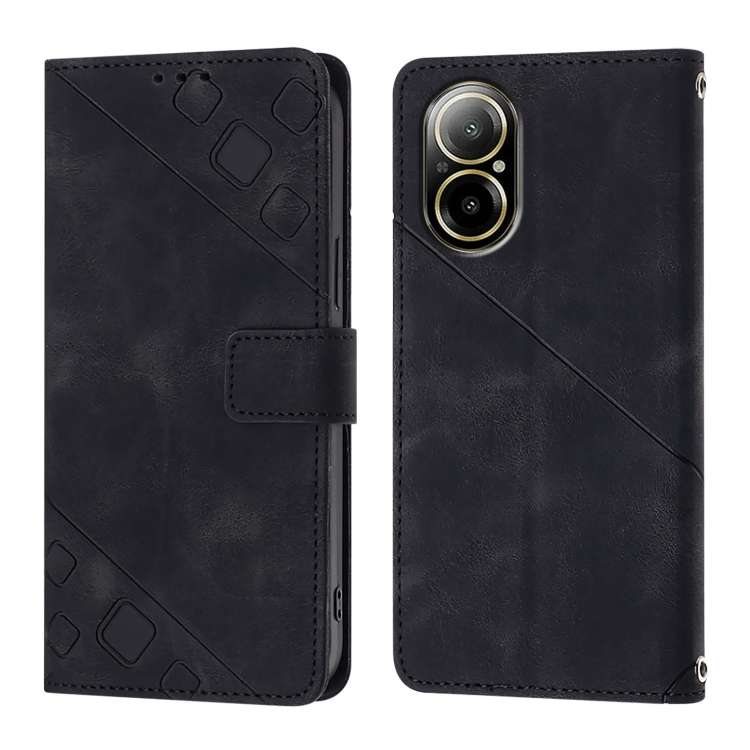 For Realme C67 4G Global Skin-feel Embossed Leather Phone Case(Black)