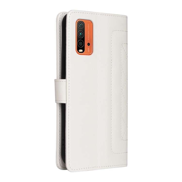For Xiaomi Redmi 9T Diamond Lattice Leather Flip Phone Case(White)