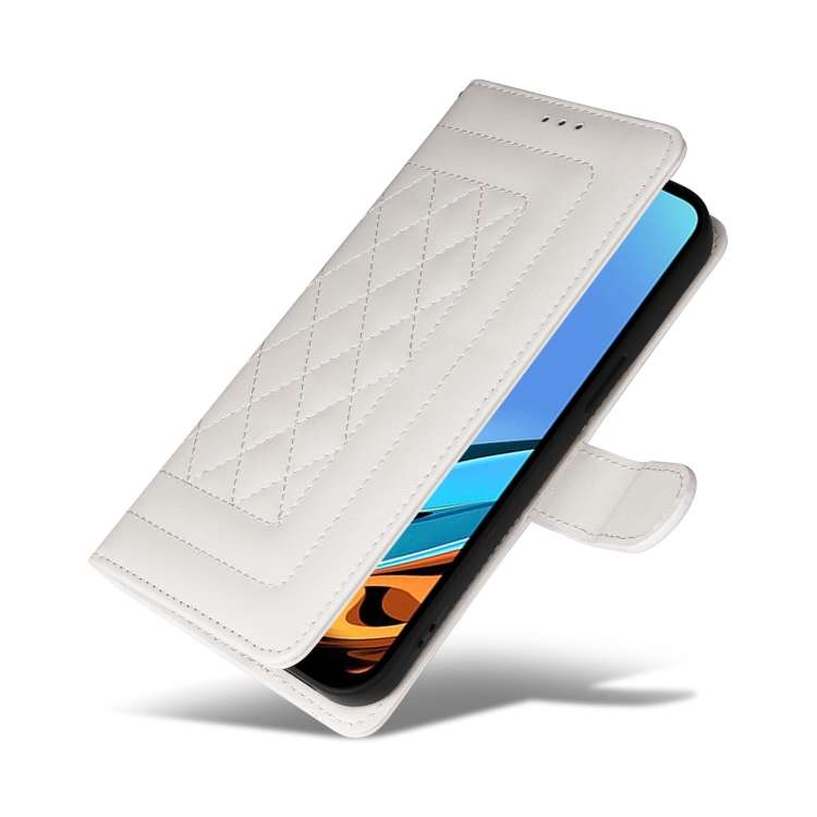 For Xiaomi Redmi 9T Diamond Lattice Leather Flip Phone Case(White)