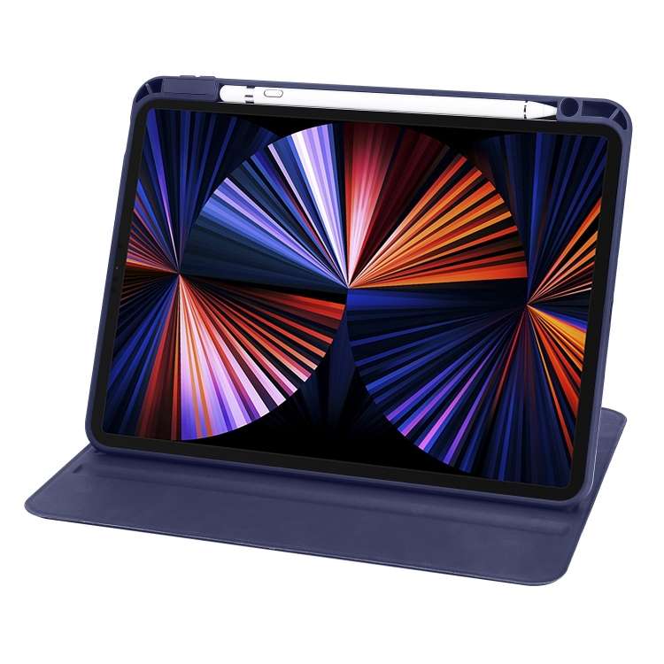 For iPad Pro 13 2024 Acrylic 360 Degree Rotation Holder Leather Tablet Case(Dark Blue)