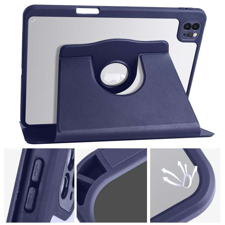 For iPad Pro 13 2024 Acrylic 360 Degree Rotation Holder Leather Tablet Case(Dark Blue)
