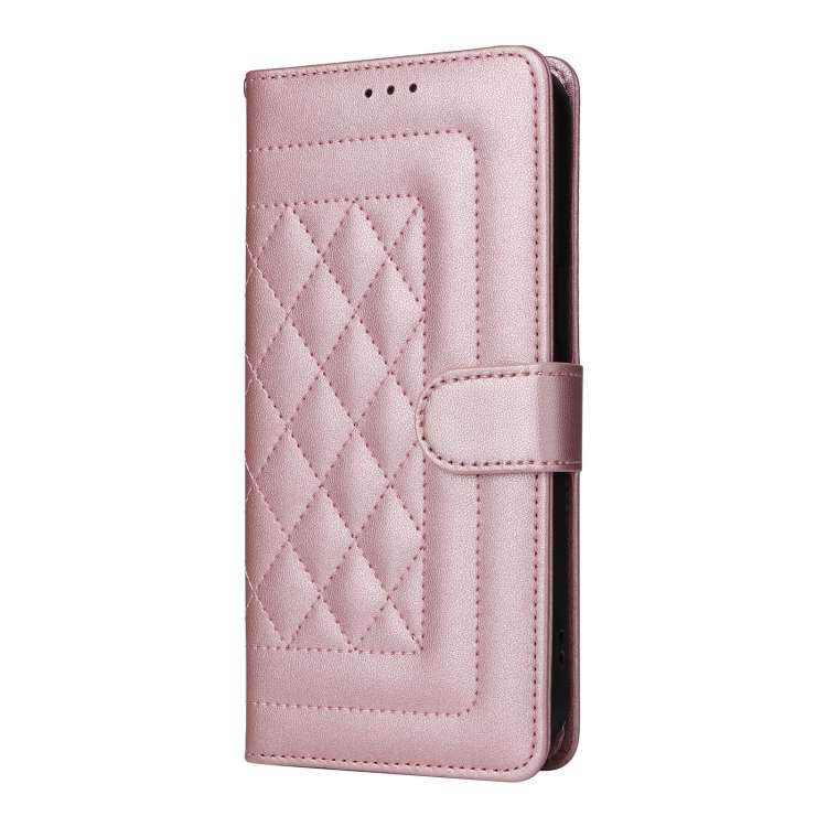 For Samsung Galaxy A12 / M12 Diamond Lattice Leather Flip Phone Case(Rose Gold)