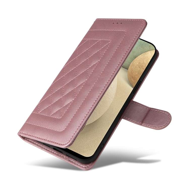 For Samsung Galaxy A12 / M12 Diamond Lattice Leather Flip Phone Case(Rose Gold)