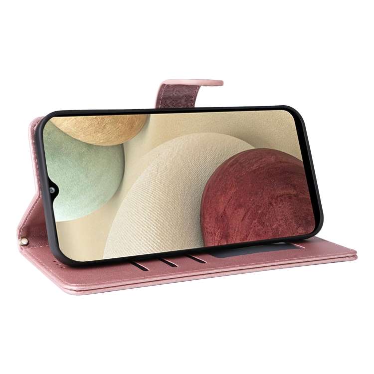 For Samsung Galaxy A12 / M12 Diamond Lattice Leather Flip Phone Case(Rose Gold)