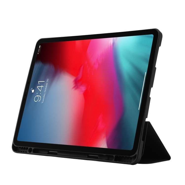 For iPad Pro 13 2024 Skin Feel Tri-fold Leather Tablet Case with Pen Slot(Black)