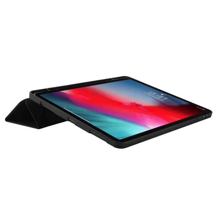 For iPad Pro 13 2024 Skin Feel Tri-fold Leather Tablet Case with Pen Slot(Black)