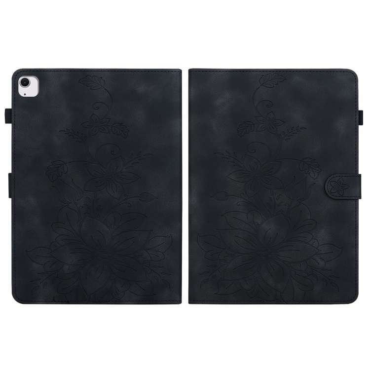 For iPad Air 13 2024 Lily Embossed Leather Smart Tablet Case(Black)