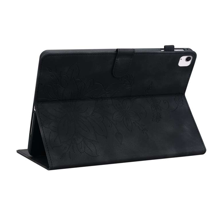 For iPad Air 13 2024 Lily Embossed Leather Smart Tablet Case(Black)