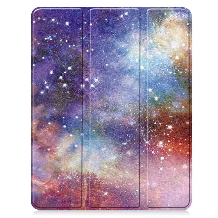 For iPad Air 13 2024 Custer Painted 3-Fold Holder Smart Leather Tablet Case with Pen Tray(Milky Way