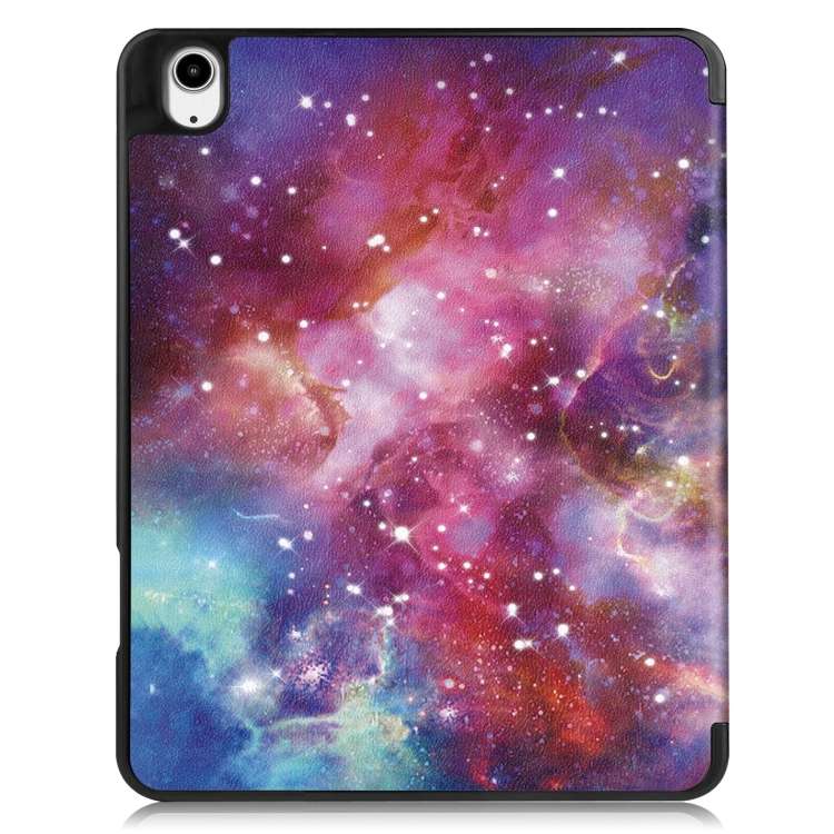 For iPad Air 13 2024 Custer Painted 3-Fold Holder Smart Leather Tablet Case with Pen Tray(Milky Way