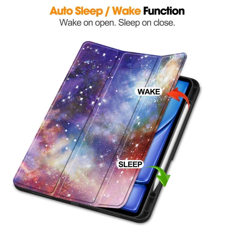 For iPad Air 13 2024 Custer Painted 3-Fold Holder Smart Leather Tablet Case with Pen Tray(Milky Way