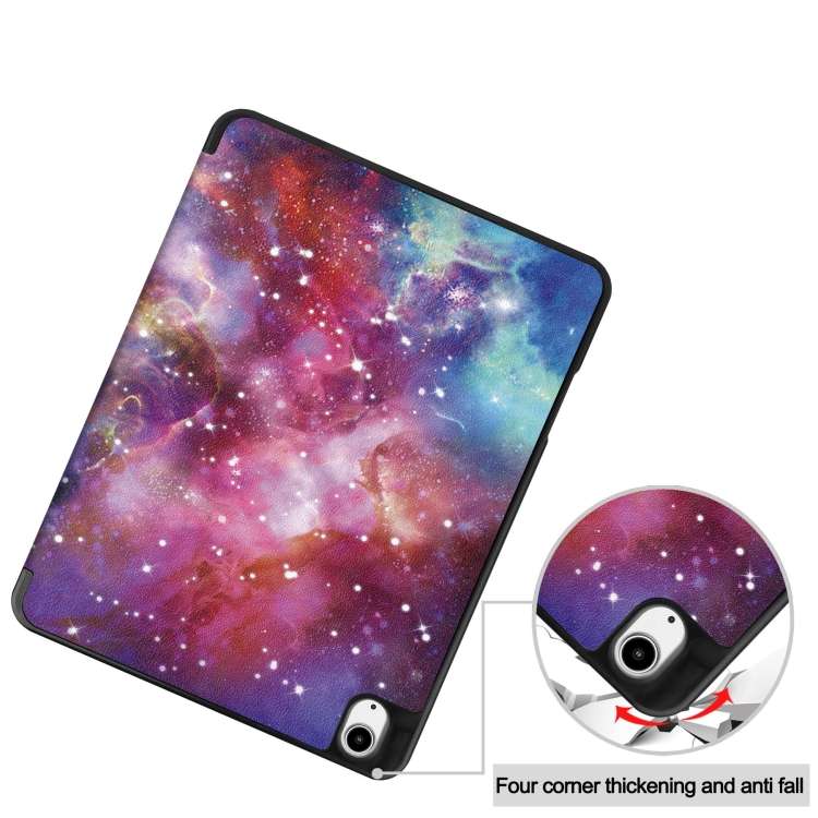 For iPad Air 13 2024 Custer Painted 3-Fold Holder Smart Leather Tablet Case with Pen Tray(Milky Way