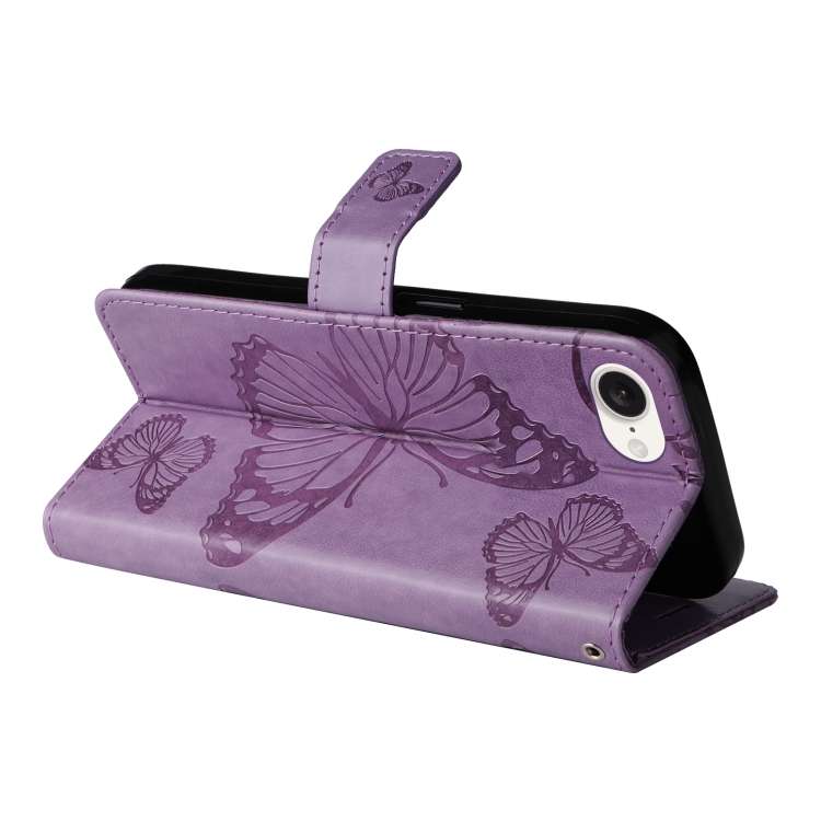 For iPhone SE 2024 3D Butterfly Embossed Pattern Flip Leather Phone Case(Purple)