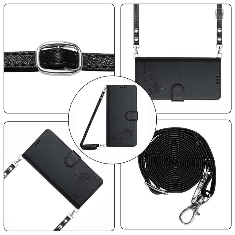 For Huawei P50 Pro Cat Rat Embossed Pattern RFID Leather Phone Case with Lanyard(Black)