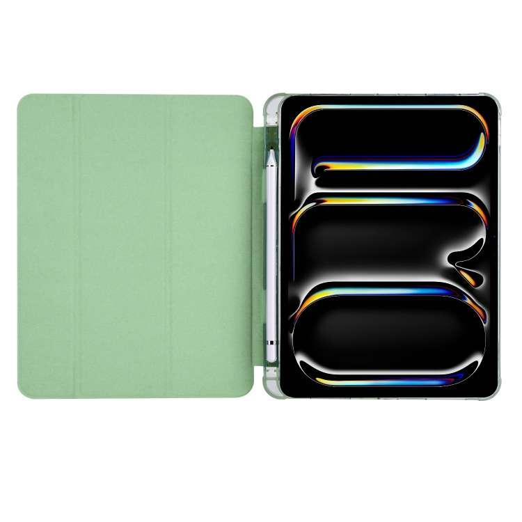 For iPad Pro 13 2024 3-fold TPU Leather Smart Tablet Case with Pen Slot(Matcha Green)