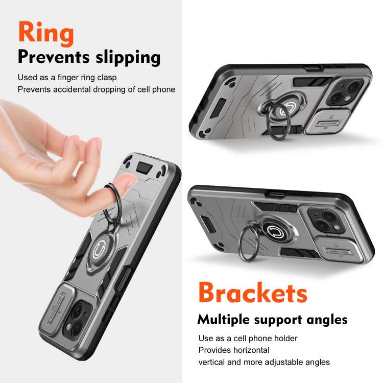 For iPhone 15 Camshield Ring Holder Phone Case(Grey)