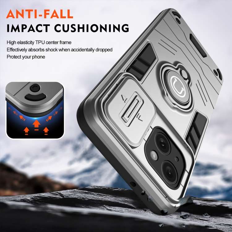 For iPhone 15 Camshield Ring Holder Phone Case(Grey)