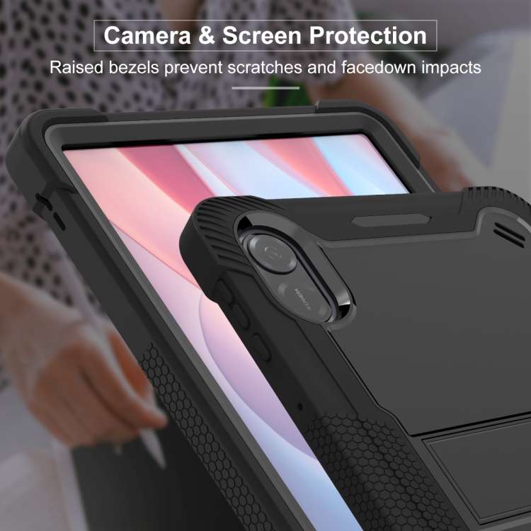 For Honor Pad X9 Shockproof Silicone Hybrid PC Tablet Case with Holder(Black)